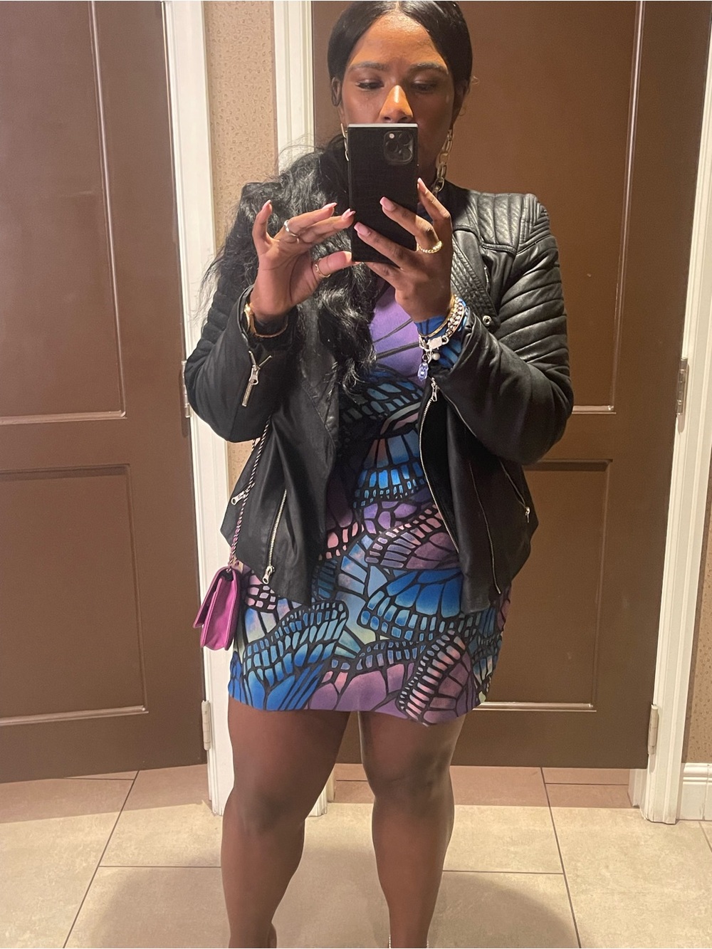 AFRM Butterfly-Print Lace-Up Open-Back Mini Dress in Purple & Blue - Picture 6 of 10